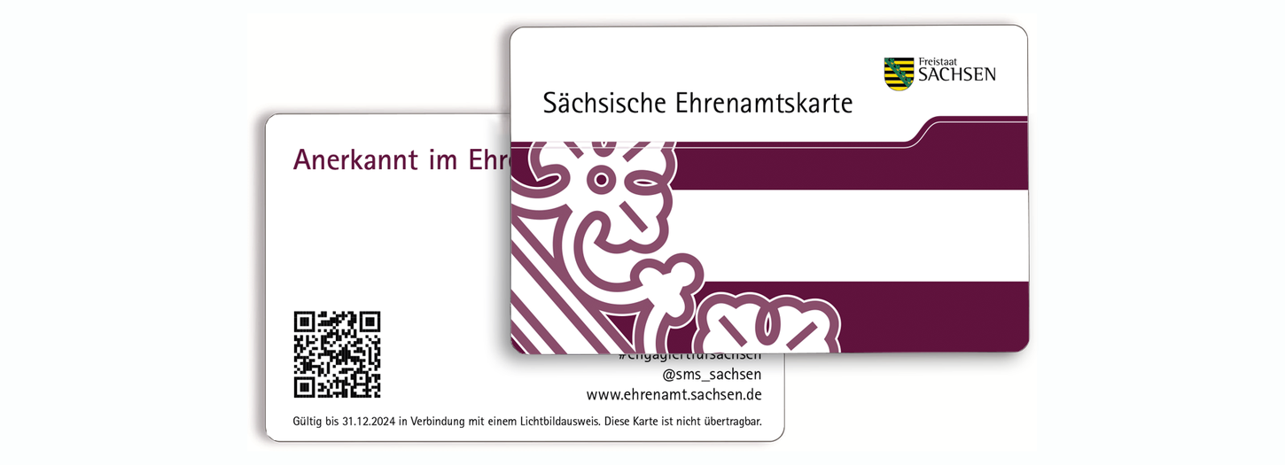 Ansicht Sächsische Ehrenamtskarte, 4. Auflage, in den Farben Weiß-Grün-Gold 